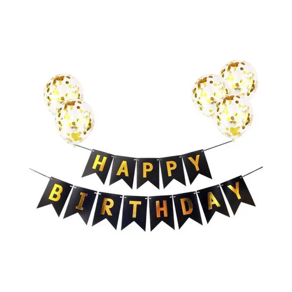 Joya Party® Verjaardag Slinger Zwart & Goud Met Papieren Confetti Ballonnen | Feest Decoratie | Verjaardag | Happy Birthday | Letterslinger thumbnail