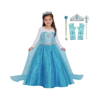 Joyakids Joya Kids® Luxe Blauwe Ijsprinses Verkleed Jurk Met Ster | Glamour Jurk Met Sleep | Prinsessenjurk Meisje | Verkleedjurk + Accessoires Set | Blauw |