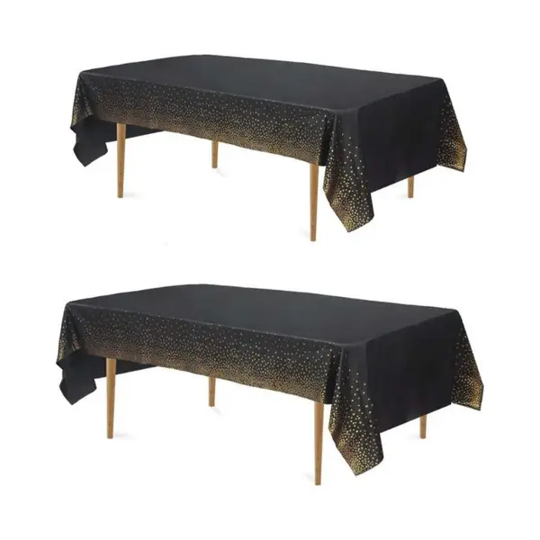 Joya Party® 2x Zwart & Goud Plastic Wegwerp Tafelkleed Set | Verjaardag Versiering | Abraham Sarah Feest Decoratie | 274 X 137 Cm thumbnail