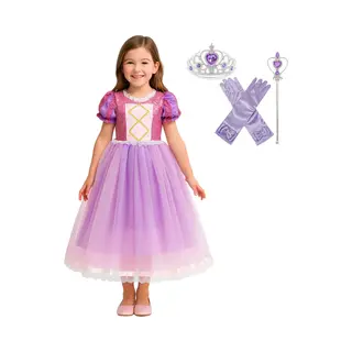 Joyakids Joya Kids® Paarse Prinsessenjurk Meisje | Verkleedjurken Meisjes | Prinses Met Lange Vlecht Jurk Roze En Paars | Met Kroon En Toverstaf | Maat