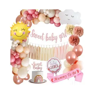 Joya Party® Babyshower Versiering Zacht Roze | Baby Decoratie Roze | Versier Pakket | Ballonnen Slinger Rose Goud | Geboorte Versierpakket Babyshower