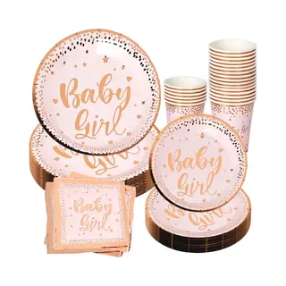 Joya Party Joya® 24 Stuks Babyshower Feest Decoratie Set | Baby Girl Bordjes, Servetten En Beker Set | It's A Girl Decoratie Verjaardag Feestje | Versiering