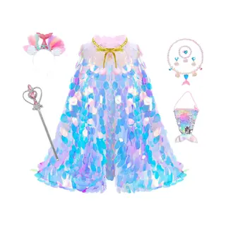 Joyakids Joya Kids® Luxe Mermaid Glitter Cape Met Accessoires | Zeemeermin Prinsessencape Met Pailletten | Cape Set Paillet | Prinses Jurk | Unicorn | Meisje