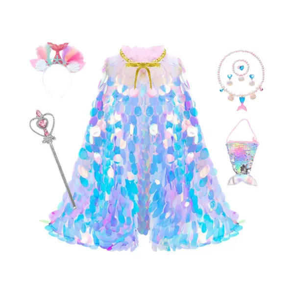 Joyakids Joya Kids® Luxe Mermaid Glitter Cape Met Accessoires | Zeemeermin Prinsessencape Met Pailletten | Cape Set Paillet | Prinses Jurk | Unicorn | Meisje thumbnail