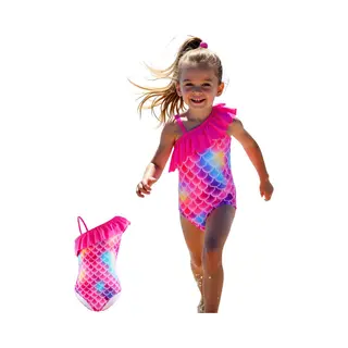 Joyakids Joya Kids® Mermaid Badpak Roze Meisjes | Zeemeermin Zwempak Met Ruches Hard Roze | Zwempak One Shoulder Kind | Meisje Bikini Zomer | Maat 110