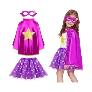 Joyakids Joya Kids® Verkleedset Meisje | Superhelden Outfit Kind | Tutu Rok + Metallic Cape + Masker | Superheldin Ster | Prinses | Meisje Verkleedset |