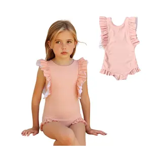 Joyakids Joya Kids® Badpak Korte Mouw Licht Roze Met Ruches Meisjes | Zwempak Met Ruches Pof Mouwen | Zwempak Lage Rug Kind Oudroze | Meisje Bikini Zomer |
