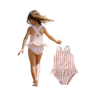 Joyakids Joya Kids® Badpak Gestreept Roze Wit Met Ruches Meisjes | Zwempak Met Ruches Strepen Zacht Roze | Zwempak Gekruisde Rug Kind | Meisje Streep Bikini