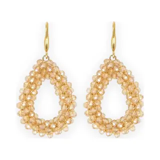 Lajetti - Druppel Oorbellen Goudbruin Dames - Stainless Steel Beaded Earrings - Glaskralen