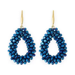 Lajetti - Blauwe Gala Druppel Oorbellen Dames - Stainless Steel Beaded Earrings - Glaskralen