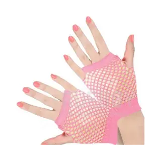 Finnacle - Vingerloze Korte Visnet Handschoenen Fluor Roze Sexy Fancy Carnaval Party Dance Club Nylon Spandex Mesh