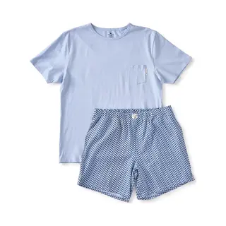 Little Label Pyjama Heren Maat Xl/52 - Lichtblauw - Print - Shortama - Zachte Bio Katoen