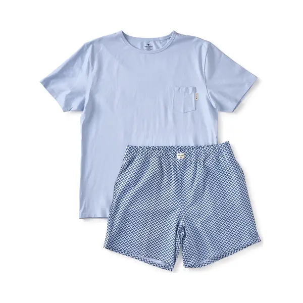 Little Label Pyjama Heren Maat Xl/52 - Lichtblauw - Print - Shortama - Zachte Bio Katoen thumbnail