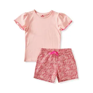 Little Label Pyjama Meisjes Maat 98-104/4Y - Fuchsia, Roze - Zebra Strepen - Shortama - Zachte Bio Katoen