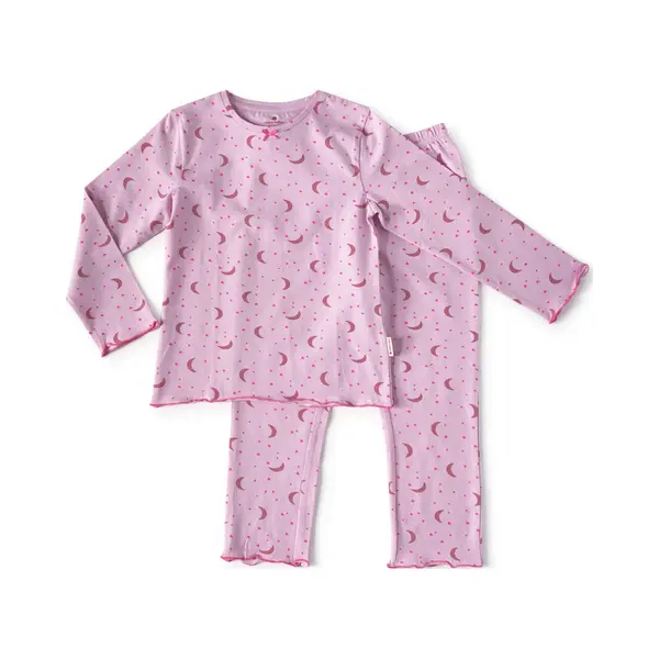Little Label - Pyjama Meisjes - Roze Maan Sterren - 8Y/122-128 - Zachte Bio Katoen thumbnail
