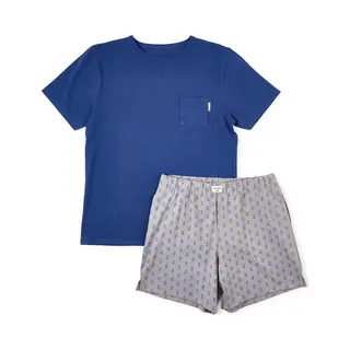 Little Label - Heren Pyjama Kort - Blauw Aztec - Bio Katoen - S/46