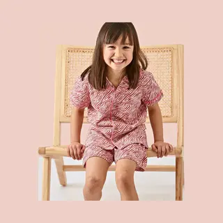 Little Label - Klassieke Zomer Pyjama - Roze Zebra - Bio Katoen - 16Y/170-176