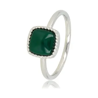 My Bendel - Zilverkleurige Zegelring Met Donker Green Agate Edelsteen - Met Luxe Cadeauverpakking | Sieraden Voor Dames | Maat 17.00 Mm / Maat 53