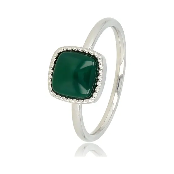 My Bendel - Zilverkleurige Zegelring Met Donker Green Agate Edelsteen - Met Luxe Cadeauverpakking | Sieraden Voor Dames | Maat 17.00 Mm / Maat 53 thumbnail