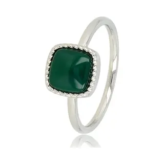My Bendel - Zilverkleurige Zegelring Met Donker Green Agate Edelsteen - Met Luxe Cadeauverpakking | Sieraden Voor Dames | Maat 19.00 Mm / Maat 60