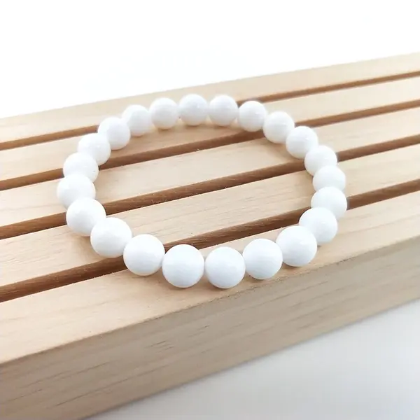 Bixorp Gems Witte Natuursteen Edelsteen Armband - Gepolijste Natuursteen Kralenarmband - 18cm thumbnail