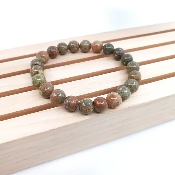 Bixorp Gems Unakiet Edelsteen Armband - Gepolijste Natuursteen Kralenarmband - 18cm thumbnail