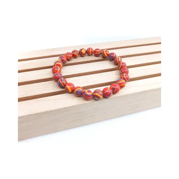Bixorp Gems Tulpen Malachiet Armband - Rood/Geel - Gepolijste Natuursteen Kralenarmband - 20cm thumbnail