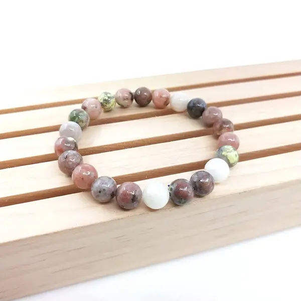 Bixorp Gems Edelsteen Armband Van Rode Pruimenbloesem Steen - Gepolijste Edelsteen Kralenarmband - Natuurlijk Bewerkt - Cadeau Voor Haar - 20cm thumbnail