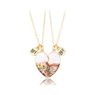 Bixorp Friends Bff Ketting Voor 2 Met Glitter Hartje Goudkleurig - Regenboog Vriendschapsketting - Twee Helften Best Friends - Voor Meisjes - Best