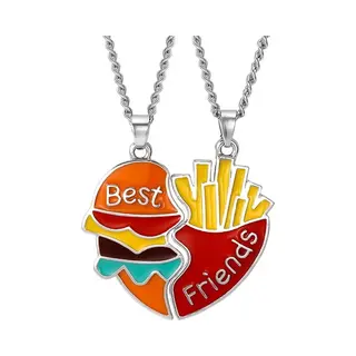 Bixorp Friends Bff Ketting Voor 2 Met Hamburger & Frietjes Zilverkleurig - Vriendschapsketting Fast Food - Twee Helften Best Friends - Voor Meisjes -