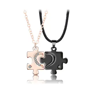 Bixorp Friends Bff Ketting Voor 2 Puzzelstukjes Rosé Goud & Zwart - Vriendschapsketting - Twee Helften Best Friends - Voor Meisjes - Best Friends