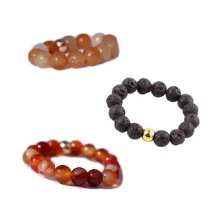 Bixorp Gems Edelstenen Ringen Set Oranje Aventurijn + Rode Gevlekte Agaat + Lavasteen - Kralenring