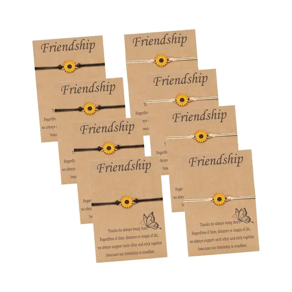 Bixorp Friends Vriendschapsarmbandjes Voor 8 Met Zonnebloem Beige & Zwart Bandje - Bff Armband Meisjes - Best Friends Armband Vriendschap Cadeau Voor thumbnail