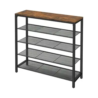 Hoppa! Vintage Metalen Schuhregal - 4 Lagen - Braun - 90 X 30 X 93 Cm (L X D X H)