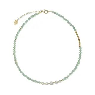 CO88 Collection 8CN-26327 Jade Kralen En Parelketting - Dames - Jade - Parel - Staal - Kraal 4 Mm - 40 + 5 Cm Lengte - Groen/Wit /Goudkleurig