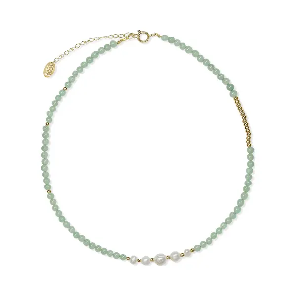 CO88 Collection 8CN-26327 Jade Kralen En Parelketting - Dames - Jade - Parel - Staal - Kraal 4 Mm - 40 + 5 Cm Lengte - Groen/Wit /Goudkleurig thumbnail