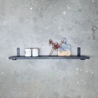 GoudmetHout Massief Eiken Wandplank - 60x20 Cm - Zwart Eiken - Industriële Plankdragers L-vorm Up Mat Zwart - Staal - Zwarte Wandplank