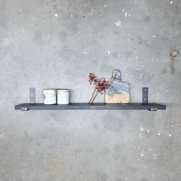 GoudmetHout Massief Eiken Wandplank - 40x20 Cm - Zwart Eiken - Industriële Plankdragers L-vorm Up Zonder Coating - Staal - Zwarte Wandplank thumbnail