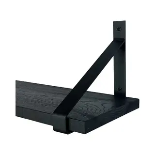 GoudmetHout Massief Eiken Wandplank - 50x25 Cm - Zwart Eiken - Industriële Plankdragers - Mat Zwart - Staal - Zwarte Wandplank