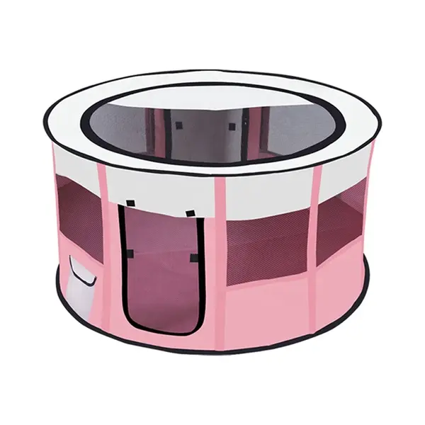 Topmast Nylon Puppyren - Roze - Opvouwbaar - 60 Cm Hoog - Lichtgewicht - Rond - Hondentent - Puppytent - Opvouwbare Ren thumbnail