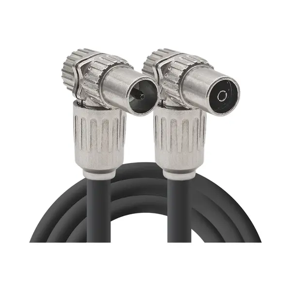 Coaxkabel Tv 25 Meter - Haakse Male Naar Haakse Female - Zwart - Stoorsignaalvrij - Geschikt Voor Buiten - Handgemaakt thumbnail