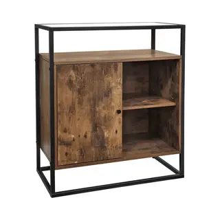 Mazazu Mira Home - Dressoir - Glas - Kasten - Bijzettafel - Industrieel - Bruin- Zwart - 70x35x80