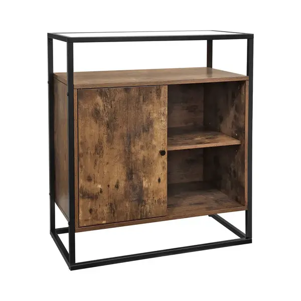 Mazazu Mira Home - Dressoir - Glas - Kasten - Bijzettafel - Industrieel - Bruin- Zwart - 70x35x80 thumbnail