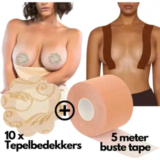 Deal Premium The Original Boob/ Buste Tape - 5 Meter, Inclusief 10 Tepelbeschermers, Veilige & Comfortabele Ondersteuning Voor Strapless Outfits En