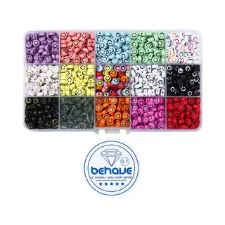 Behave Smiley Kralen Set - Emoji Kralen - Diy Sieraden Maken - Rijgdraad - 15 Kleuren - 7x4mm - 80 Kralen Per Kleur - Totaal 1200 Stuks