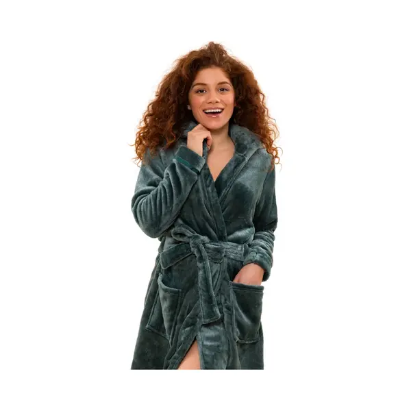 Damesbadjas Fleece Groen Met Capuchon - Charlie Choe -s thumbnail