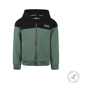 Koko Noko - Bio Cotton - Sweater Met Capuchon En Rits - Jongens - Dark Green - Maat 140