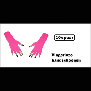 10x Paar Handschoenen Vingerloos Neon Roze -