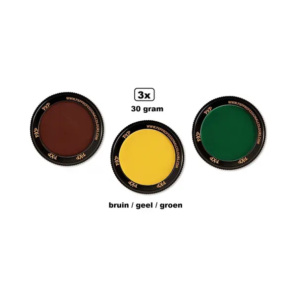 3x Set Pxp Professional Colours Schmink Bruin/geel/groen 30 Gram - Schminken Verjaardag Feest Festival Thema Feest thumbnail