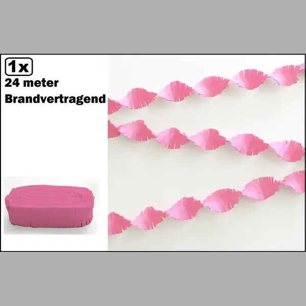 Wefiesta Crepe Guirlande Brandvertragend Roze 24meter -Brandvertragend - Verjaardag Vlaglijn Festival Thema Feest thumbnail